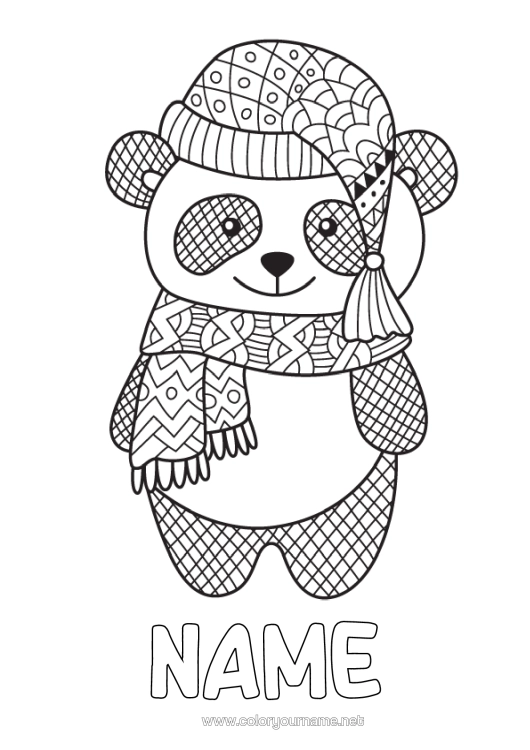 Colouring page to print Cute Winter Animal Panda Other Animals Of The World