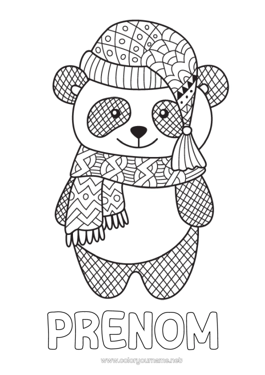 Coloriage à imprimer Mignon Hiver Animal Panda Autres animaux du monde