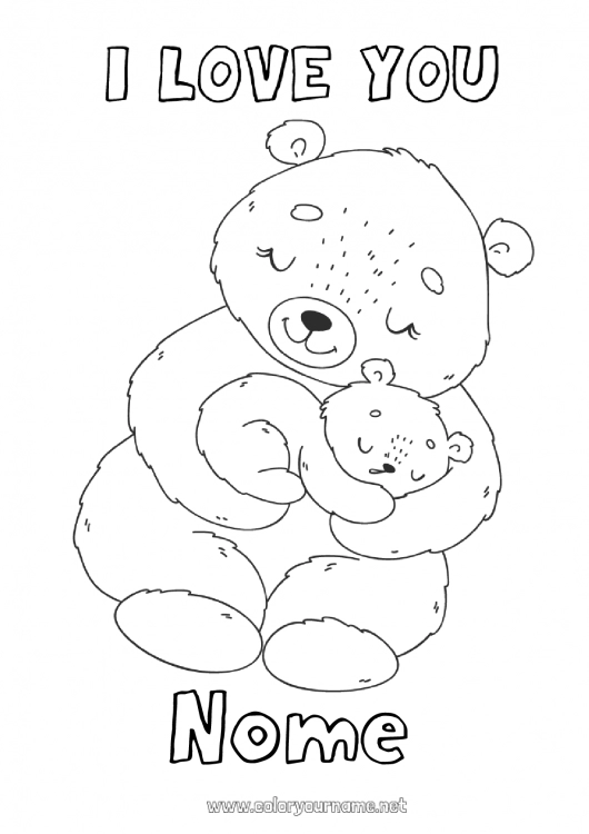 Página de desenho para imprimir Urso Fofo Papai Mamãe Vovó Vovô Eu te amo Animal Mensagem de 