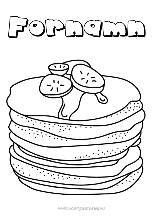 Färgläggningssida att skriva ut Kyndelsmässan Pannkakor Karneval Fettisdagen Frukter Banan