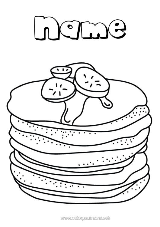 Colouring page to print Candlemas Pancakes Carnival Mardi Gras Fruit Banana