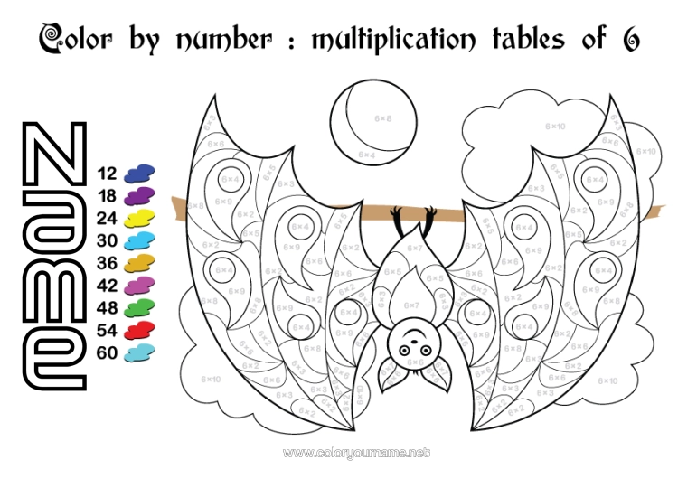 Colouring page to print Bat Magic Colouring Books Children's Activities Animal Multiplications Birds And Flying Mammals