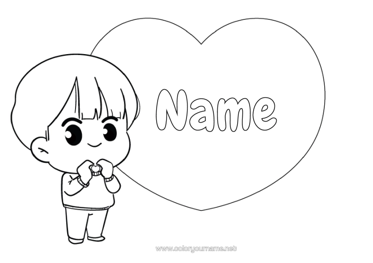 Colouring page to print Cute Heart Cute I Love You. Big Heart