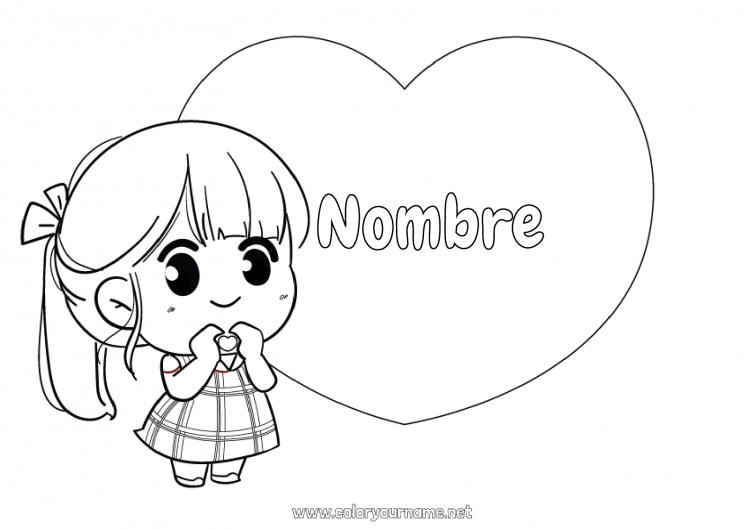 Dibujo para colorear para imprimir Lindo Corazón Kawaii Te amo Gran corazón