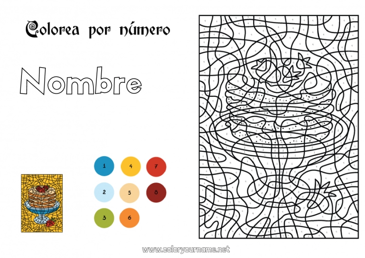 Dibujo para colorear para imprimir Colorear por números Actividades para niños Fiesta de la Candelaria Tortitas Carnaval Martes de Carnaval