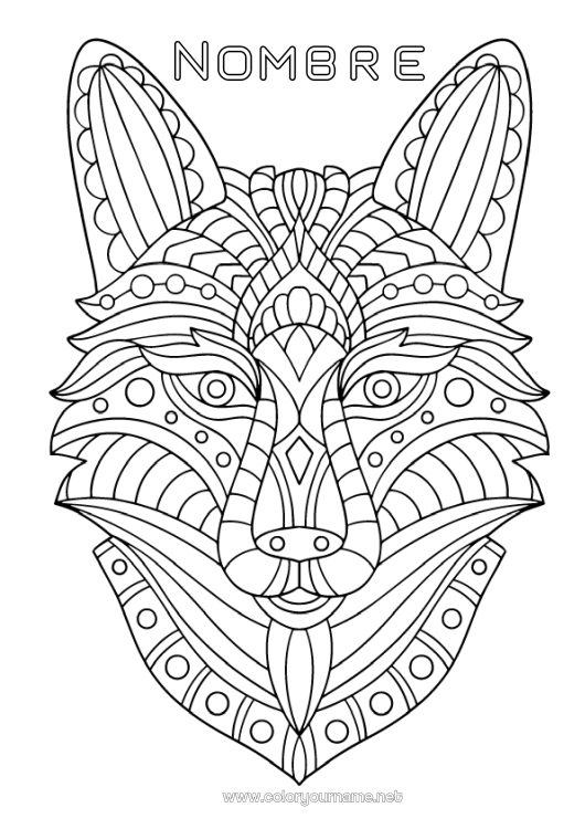 Dibujo para colorear para imprimir Lobo Calma y zen Mandala Animales Animales del bosque