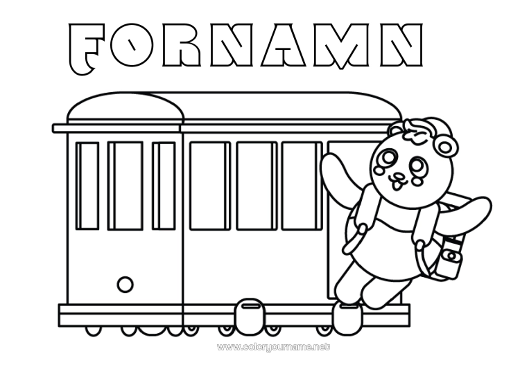 Färgläggningssida att skriva ut Fordon Djur Tåg Panda Lätta målarbilder Andra djur i världen Kollektivtrafik på land