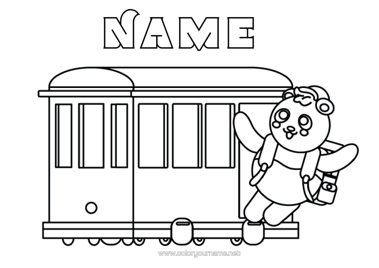 Colouring page to print Vehicles Animal Train Panda Easy Colouring Pages Other Animals Of The World Land Public Transport