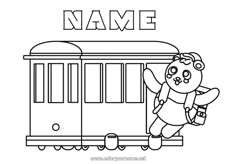 Coloring page to print Vehicles Animal Train Panda Easy coloring pages Other animals of the world Ground public transport