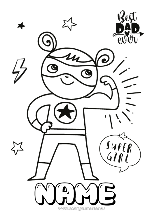 Colouring page to print Disguise Dad Girl Hero