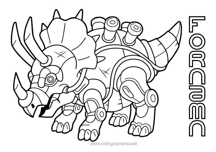 Färgläggningssida att skriva ut Robot Dinosaurier Djur Triceratops