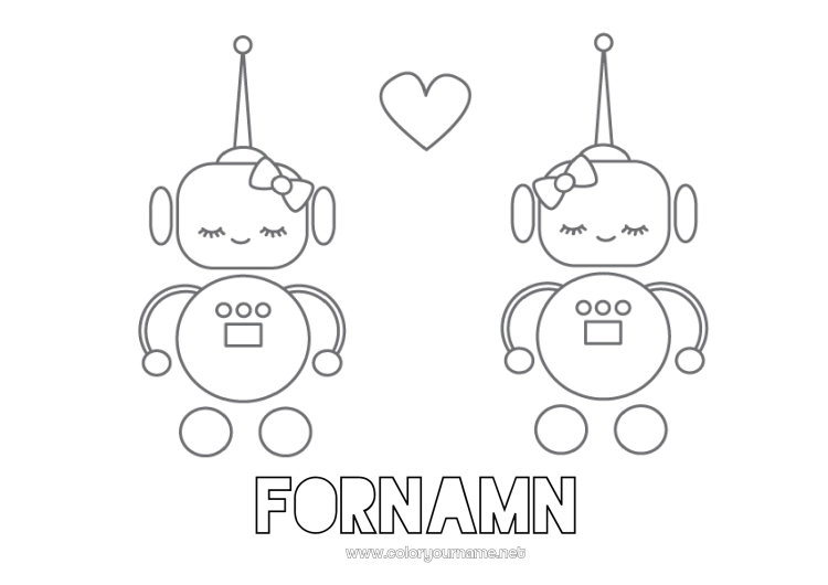 Färgläggningssida att skriva ut Robot Hjärta Jag älskar dig. Alla hjärtans dag