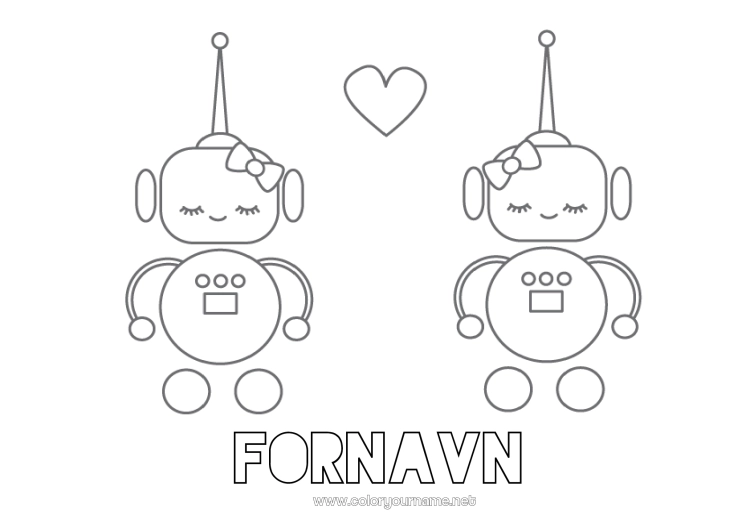 Farvelægningssiden til udskrivning Robot Hjerte Jeg elsker dig. Valentinsdag