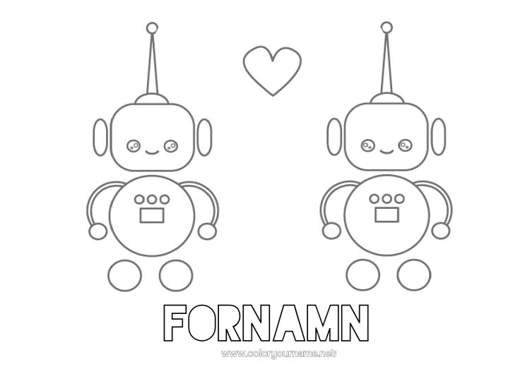 Färgläggningssida att skriva ut Robot Hjärta Jag älskar dig. Alla hjärtans dag