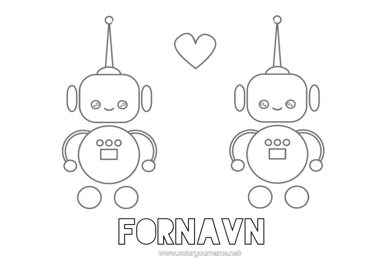 Farvelægningssiden til udskrivning Robot Hjerte Jeg elsker dig. Valentinsdag