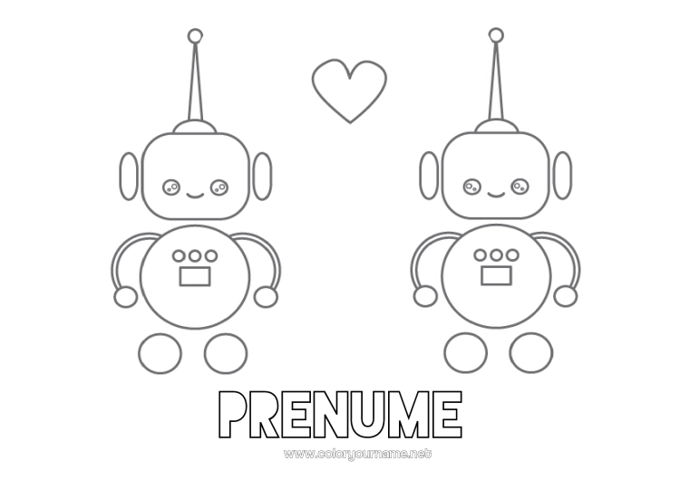 Pagină de colorat de imprimat Robot Inimă Te iubesc. Ziua Îndrăgostiților