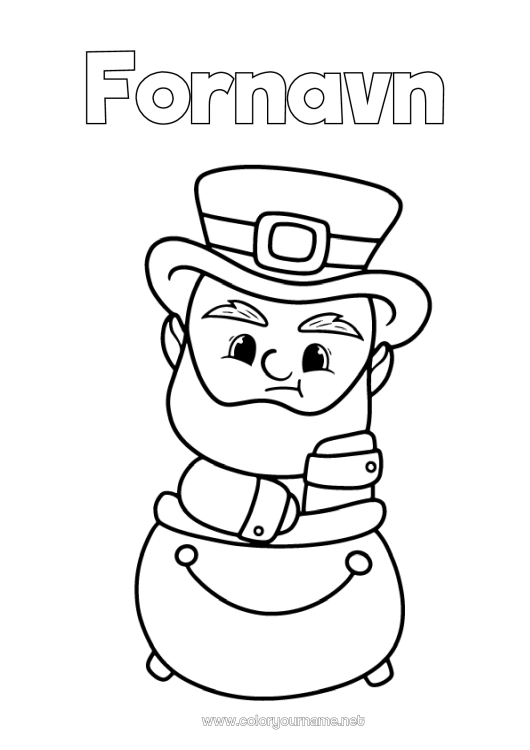 Fargeleggingssiden til utskrift Magisk kjele Irland St. Patricks festdag Leprechaun