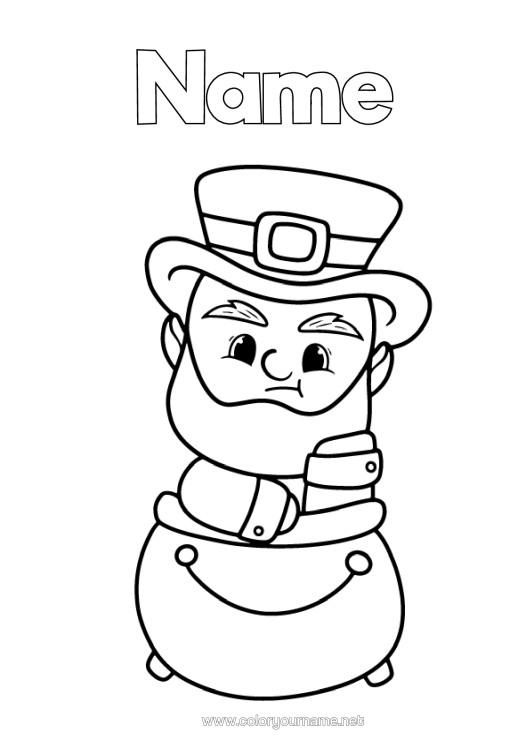 Colouring page to print Magic Cauldron Ireland St Patrick's Day Leprechaun