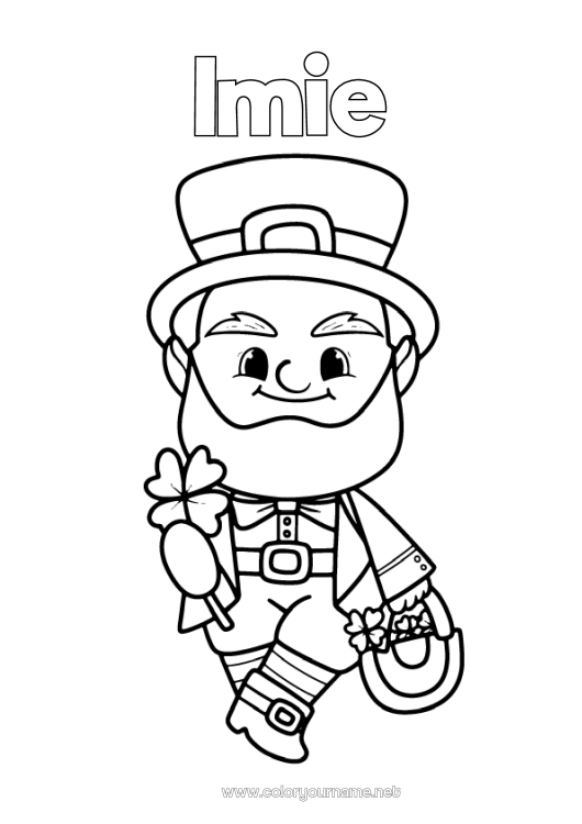 Kolorowanka do wydruku Szansa Koniczyna Irlandia Leprechaun - Leprechaun