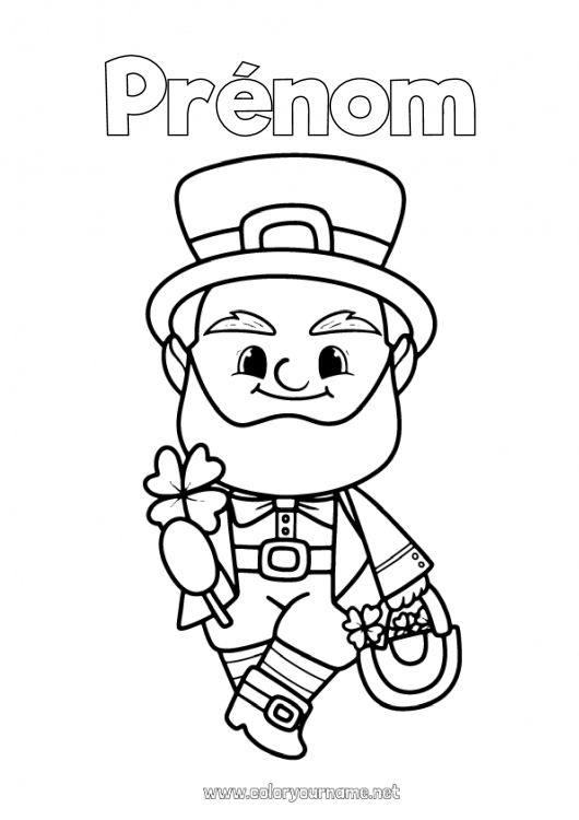 Coloriage à imprimer Chance Trèfle Irlande Leprechaun