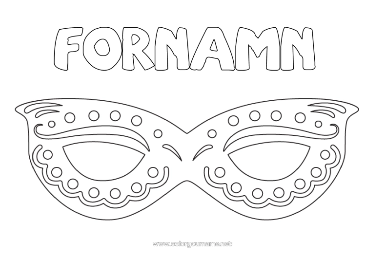 Färgläggningssida att skriva ut Utklädnad Mask Karneval Fettisdagen
