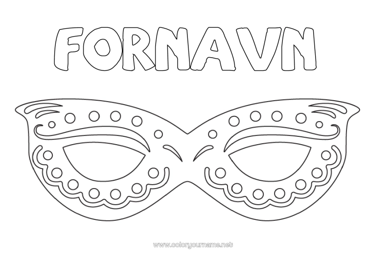 Fargeleggingssiden til utskrift Kostyme Maske Karneval Fettisdagen