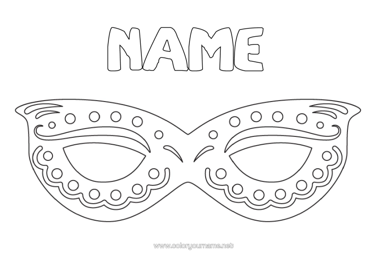 Colouring page to print Disguise Mask Carnival Mardi Gras