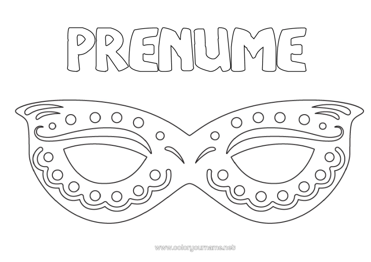 Pagină de colorat de imprimat Costum de carnaval Mască Carnaval Marțea Grasă