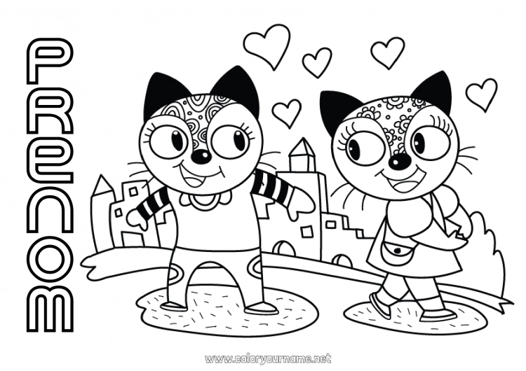 Coloriage à imprimer Coeur Chat Je t'aime Animal Saint valentin Chiens et chats