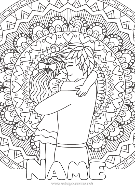Colouring page to print Mandala Dad Girl I Love You. Animal