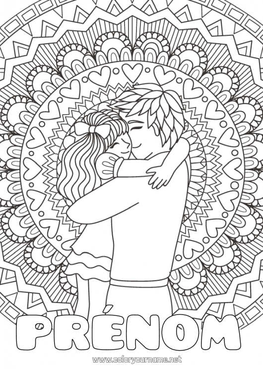 Coloriage à imprimer Mandala Papa Fille Je t'aime Animal