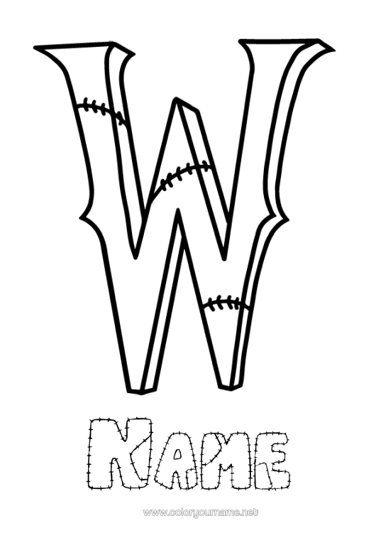 Colouring page to print The Addams Family Alphabet