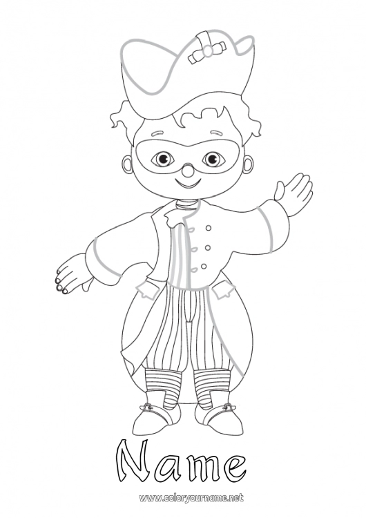 Coloring page to print Fancy dress Clown Pirate Shrove Tuesday Harlequin