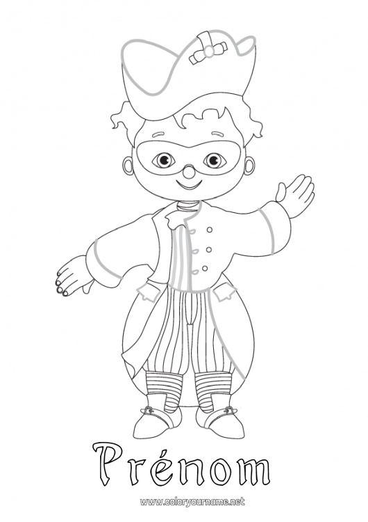 Coloriage à imprimer Déguisement Clown Pirate Mardi gras Harlequin