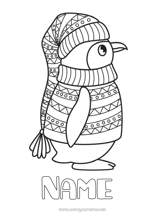 Colouring page to print Winter Penguin, Tuxedo Animal Birds And Flying Mammals Sweater
