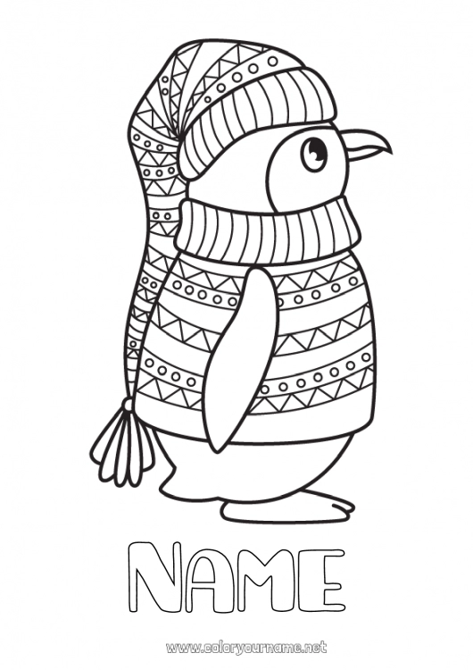 Coloring page to print Winter Penguin Animal Flying birds and mammals Sweater