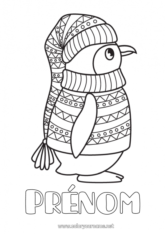 Coloriage à imprimer Hiver Pingouin, Manchot Animal Oiseaux et mammifères volants Pull over