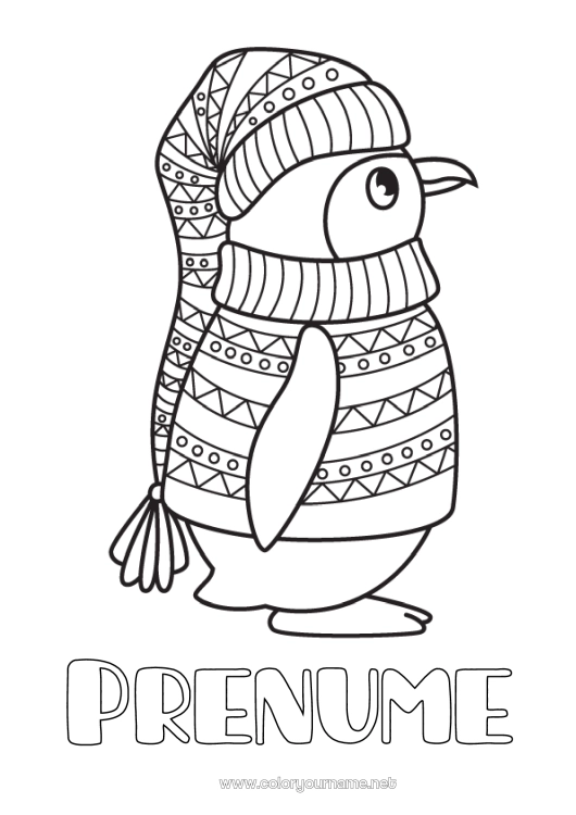 Pagină de colorat de imprimat Iarna Pinguin, Pinguin de gheață Animal Păsări și mamifere zburătoare Pulover