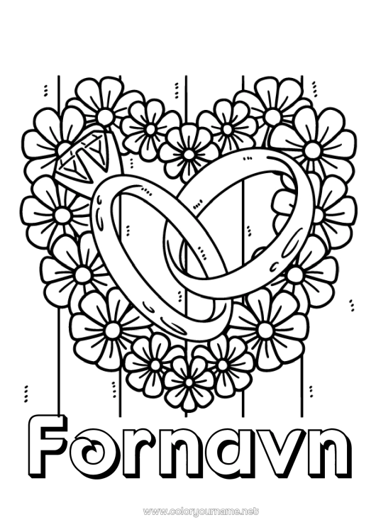 Farvelægningssiden til udskrivning Jeg elsker dig. Valentinsdag Ring Smykke
