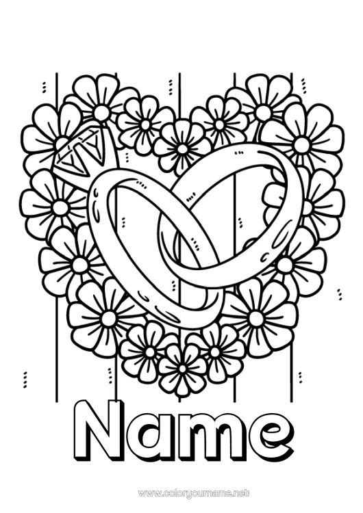 Colouring page to print I Love You. Valentine's Day Ring Jewel