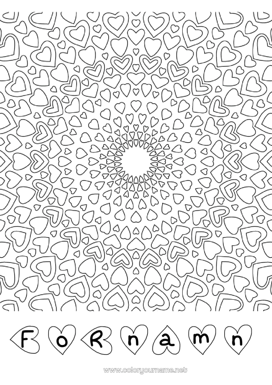 Färgläggningssida att skriva ut Hjärta Mandala Pappa Mamma Mormor Farfar Jag älskar dig.