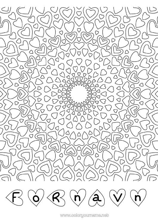 Fargeleggingssiden til utskrift Hjerte Mandala Pappa Mamma Bestemor Bestefar Jeg elsker deg.