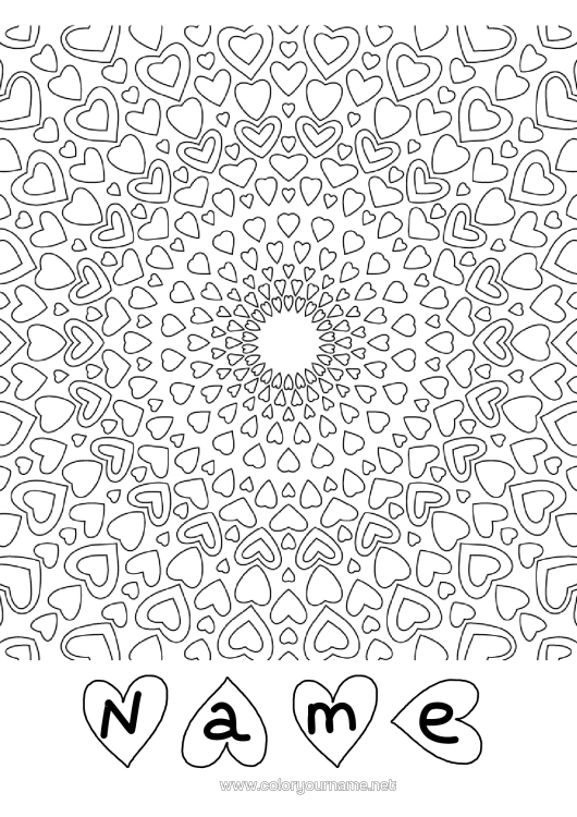 Colouring page to print Heart Mandala Dad Mum Grandma Grandad I Love You.