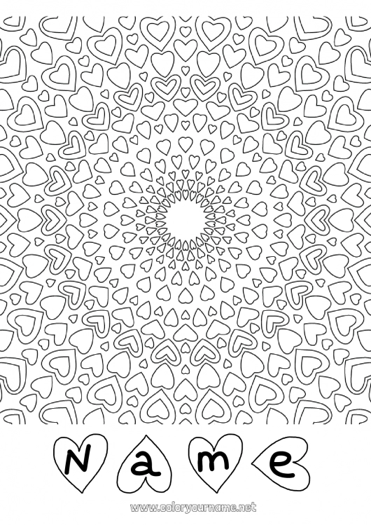 Coloring page to print Heart Mandala Dad Mum Grandma Grandpa I love you