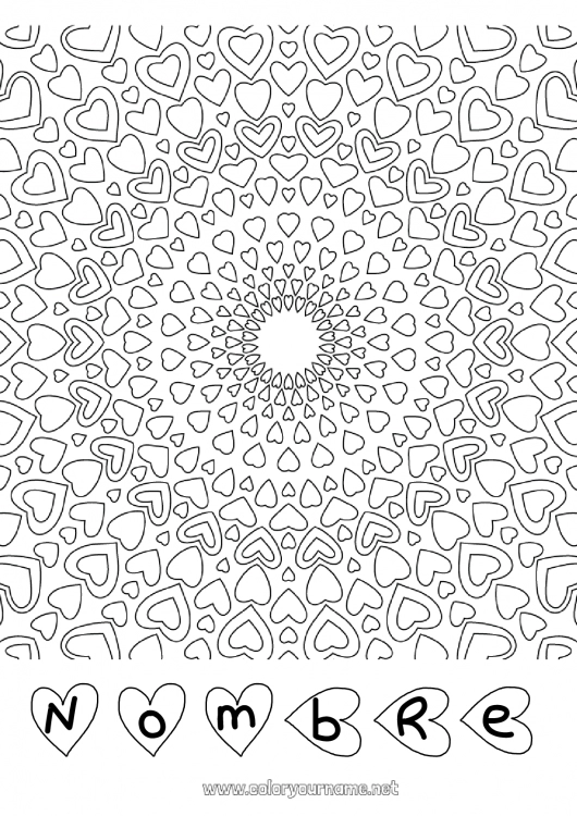 Dibujo para colorear para imprimir Corazón Mandala Papá Mamá Abuela Abuelo Te amo