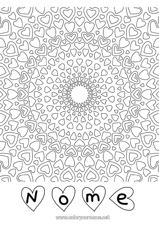 Pagina da colorare da stampare Cuore Mandala Papà Mamma Nonna Nonno Ti amo