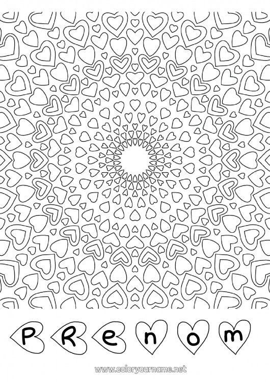 Coloriage à imprimer Coeur Mandala Papa Maman Mamie Papi Je t'aime