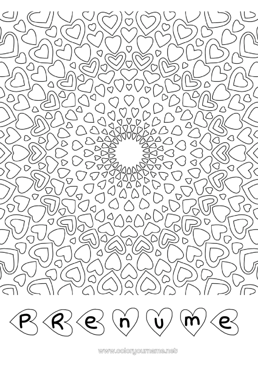 Pagină de colorat de imprimat Inimă Mandala Tată Mama Bunica Bunicul Te iubesc.