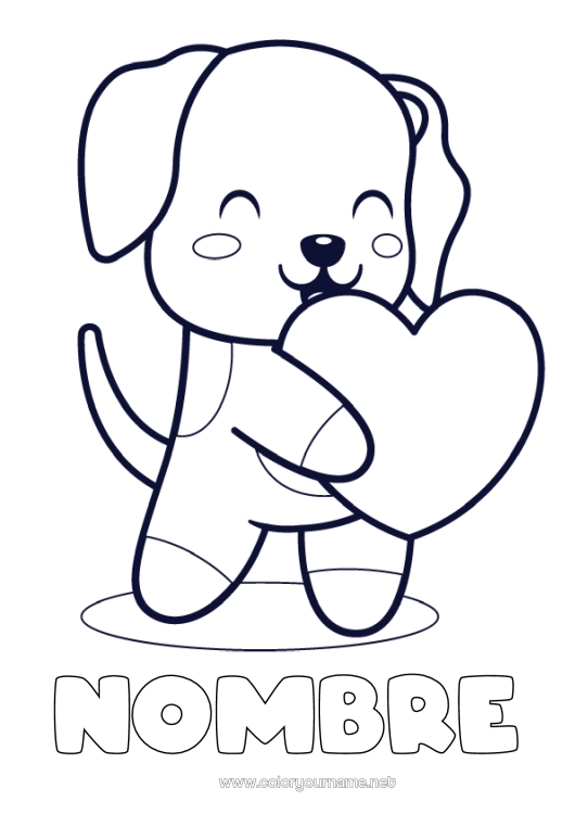 Dibujo para colorear para imprimir Lindo Corazón Perro Te amo Animales Día de San Valentín Dibujos fáciles para colorear Perros y gatos