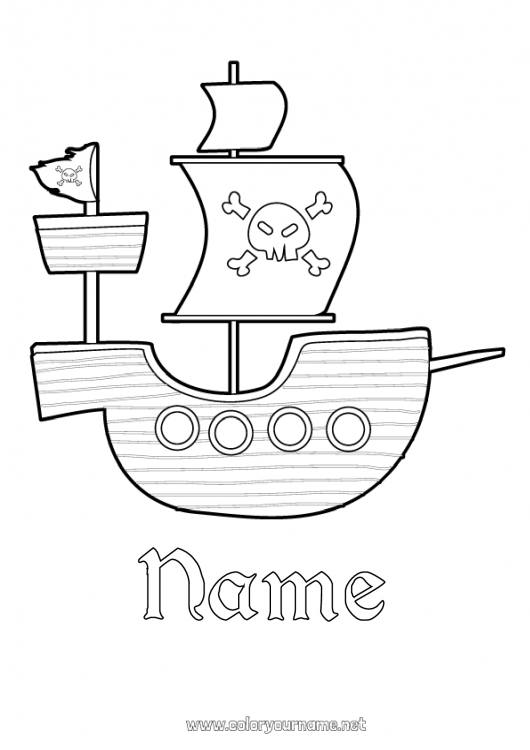 Coloring page to print Pirate Sea Vehicles Boat Fairy tale Maritime vehicles